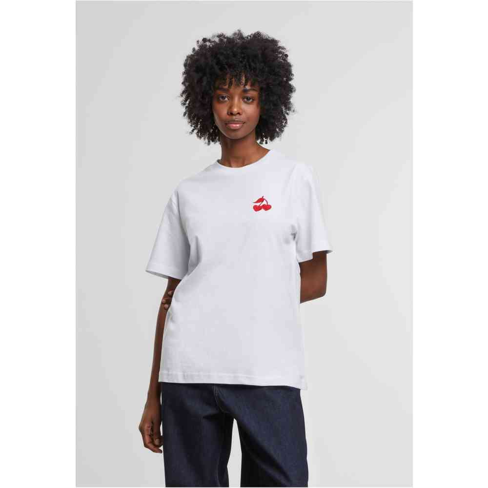Miss Tee - Heart Cherries EMB Dames T-shirt - Wit